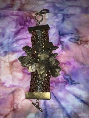 Antique Brass Leaf Statement Bracelet - Multi Strand